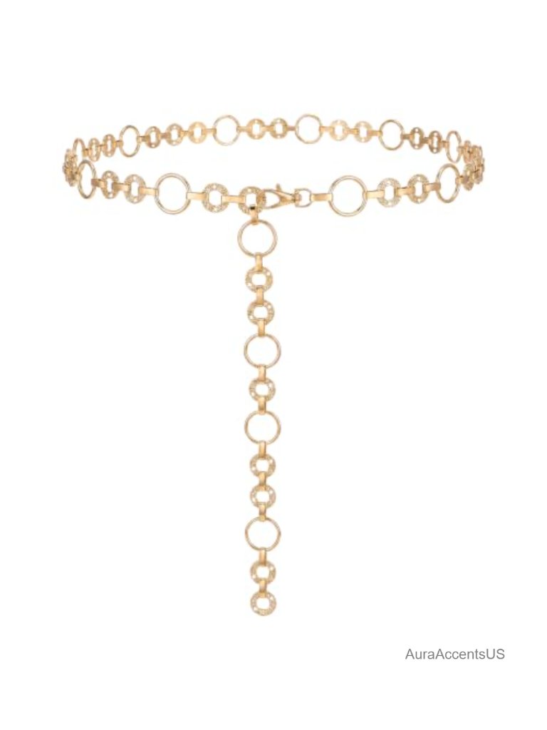 Adjustable Gold Chain Waist Belt For Dresses, Metal Alloy Body Link Fashion Belt
